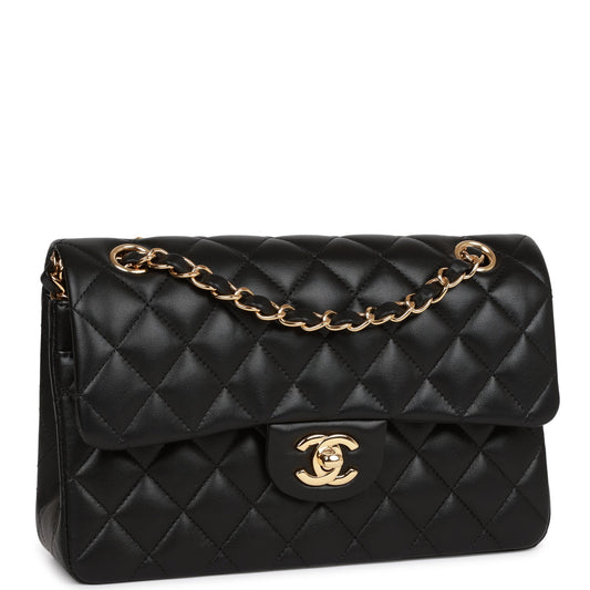 Chanel Small Classic Double Flap Bag Black Lambskin Gold Hardware Rovelle Bags