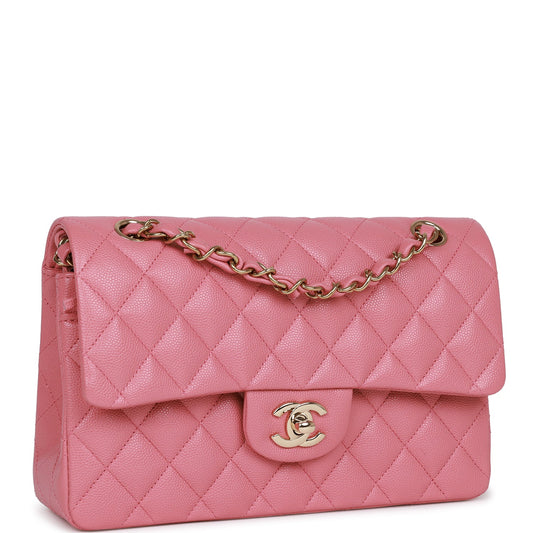 Chanel Small Classic Double Flap Dark Pink Caviar Light Gold Hardware Rovelle Bags