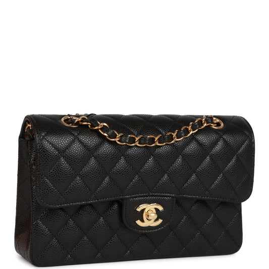 Chanel Small Classic Double Flap Black Caviar Gold Hardware Rovelle Bags