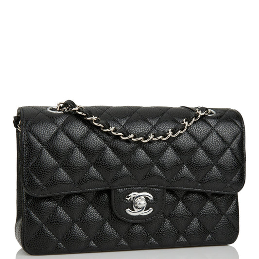 Chanel Small Classic Double Flap Black Caviar Silver Hardware Rovelle Bags