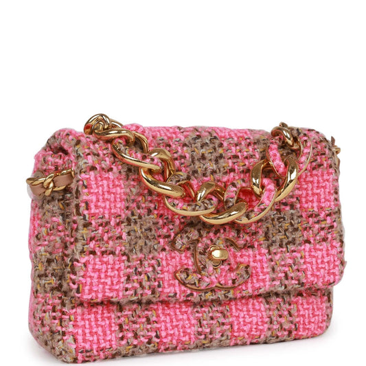 Chanel Small Elegant Chain Flap Bag Pink And Beige Tweed Gold Hardware Rovelle Bags