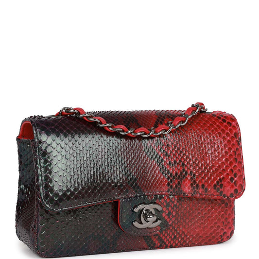 Chanel Mini Rectangular Flap Bag Red And Black Python Ruthenium Hardware Rovelle Bags