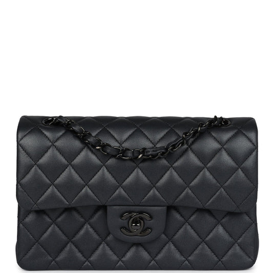Chanel Small Classic Double Flap Bag SO Black Iridescent Lambskin Black Hardware Rovelle Bags