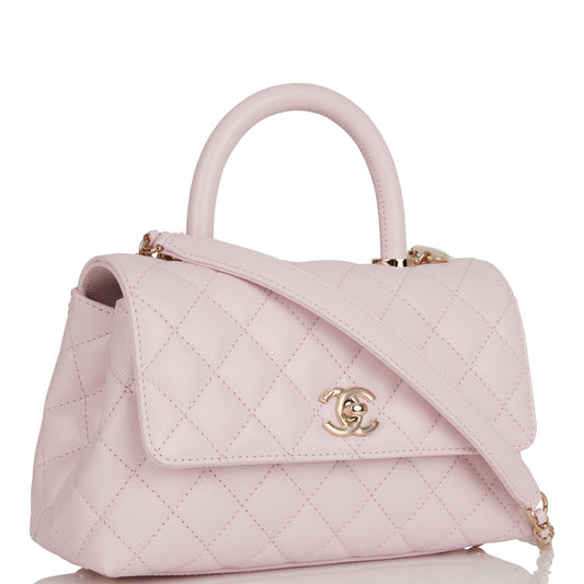Chanel Small Coco Handle Flap Bag Light Pink Caviar Light Gold Hardware Rovelle Bags