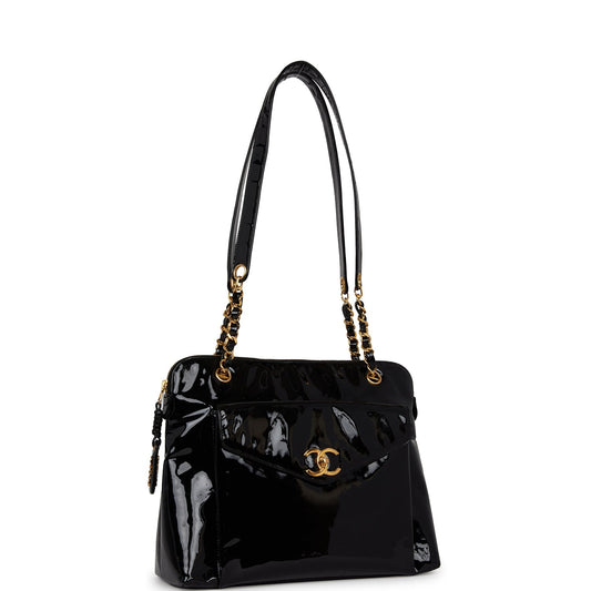 Chanel Tote Bag Black Patent Gold Hardware Rovelle Bags