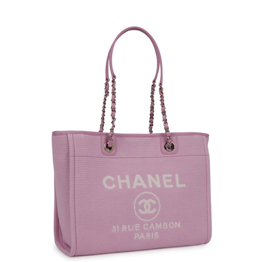 Chanel Small Deauville Shopping Bag Pink Boucle Light Silver Hardware Rovelle Bags