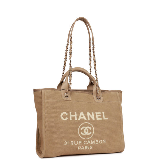 Chanel Small Deauville Shopping Bag Beige Boucle Light Gold Hardware Rovelle Bags