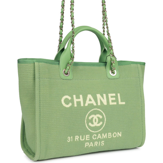 Chanel Small Deauville Shopping Bag Green Boucle Light Gold Hardware Rovelle Bags