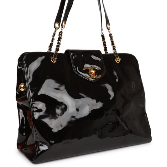 Chanel Supermodel Weekender Tote Bag Black Patent Gold Hardware Rovelle Bags