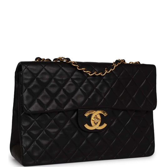 Chanel Xl Jumbo Flap Bag Black Lambskin Gold Hardware Rovelle Bags