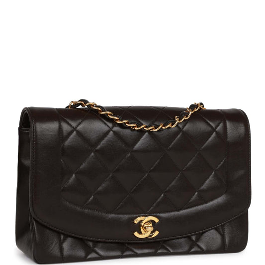 Chanel Medium Diana Flap Bag Black Quilted Lambskin Gold Hardware Rovelle Bags