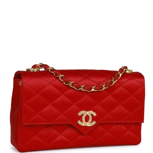 Chanel Small Flap Bag Red Satin Gold Hardware Rovelle Bags