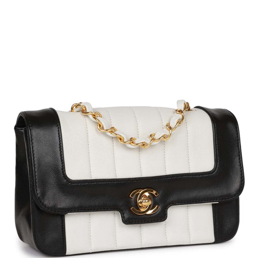 Chanel Mini Mademoiselle Bag Black And White Lambskin Gold Hardware Rovelle Bags