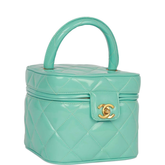 Chanel Vanity Heart Mirror Bag Turquoise Patent Gold Hardware Rovelle Bags