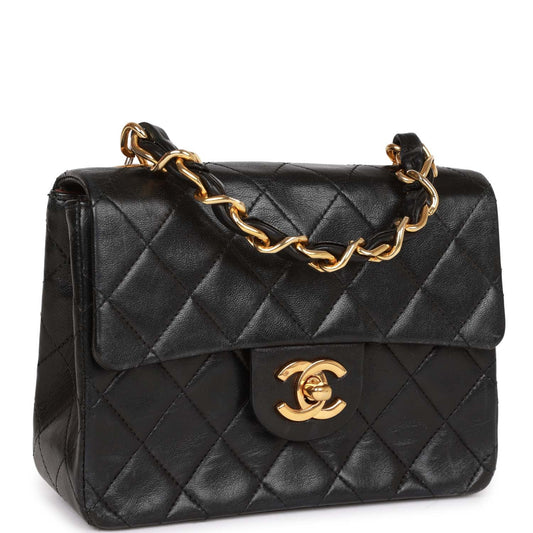 Chanel Mini Flap Chain Handle Bag Black Lambskin Gold Hardware Rovelle Bags