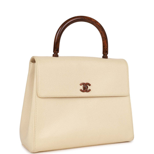Chanel Wood Top Handle Kelly Ivory Caviar Rovelle Bags