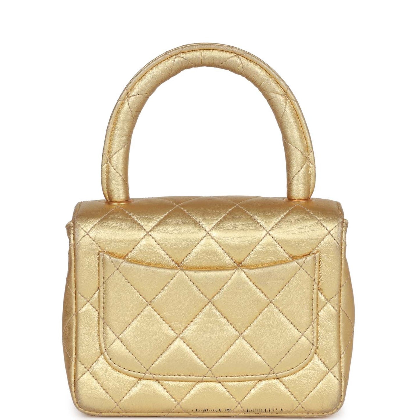 Chanel Mini Top Handle Kelly Child Flap Bag Gold Metallic Lambskin Gold Hardware Rovelle Bags