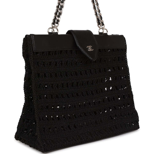 Chanel Supermodel Tote Black Crochet Aged Silver Hardware Rovelle Bags