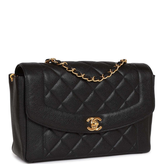 Chanel Medium Diana Flap Bag Black Caviar Gold Hardware Rovelle Bags