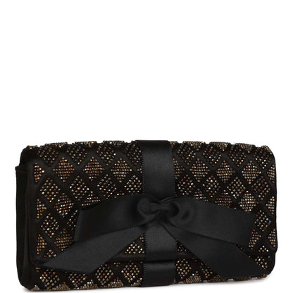 Chanel Bead Embellished Bow Flap Clutch Black Satin Rovelle Bags