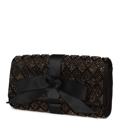 Chanel Bead Embellished Bow Flap Clutch Black Satin Rovelle Bags