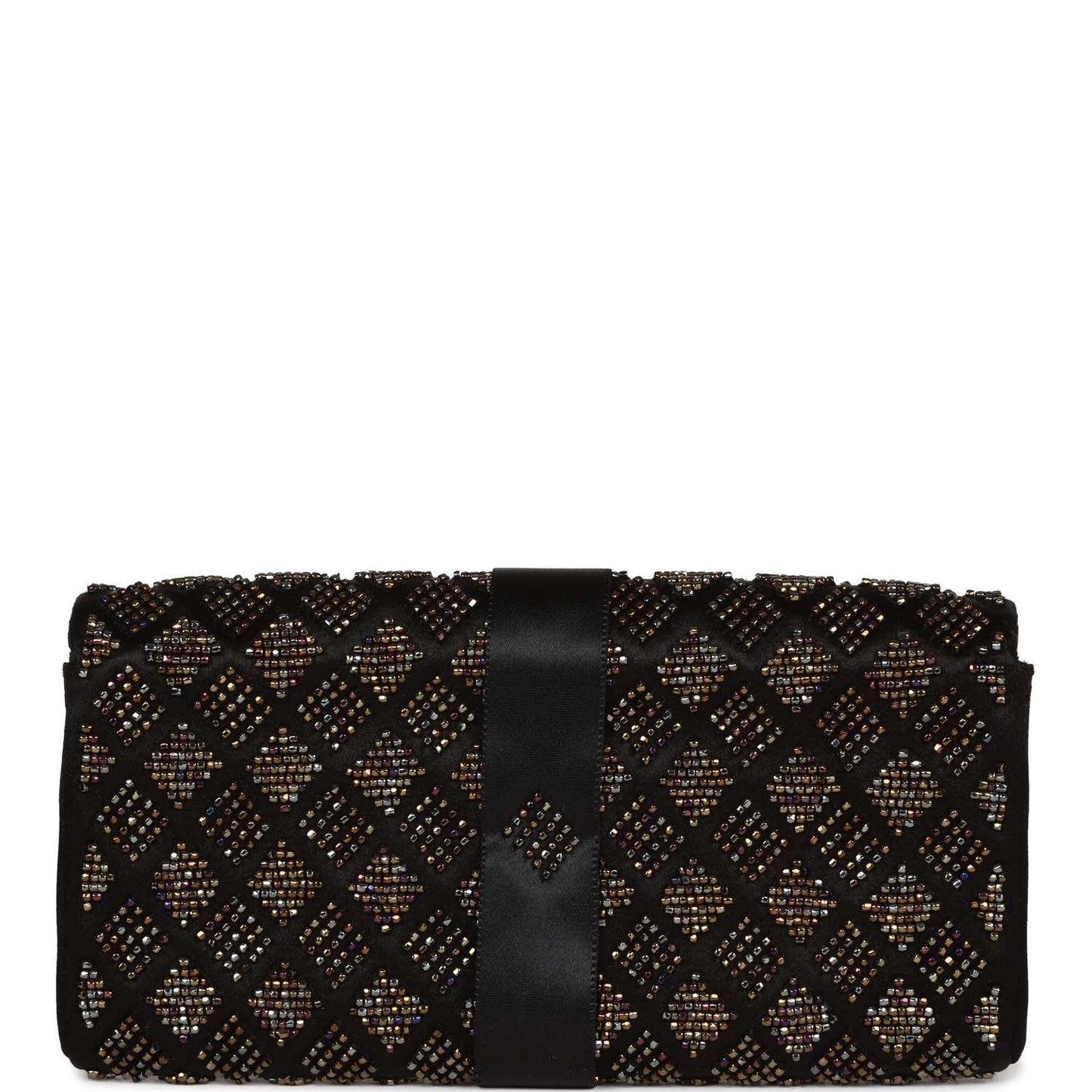 Chanel Bead Embellished Bow Flap Clutch Black Satin Rovelle Bags
