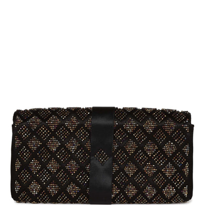Chanel Bead Embellished Bow Flap Clutch Black Satin Rovelle Bags