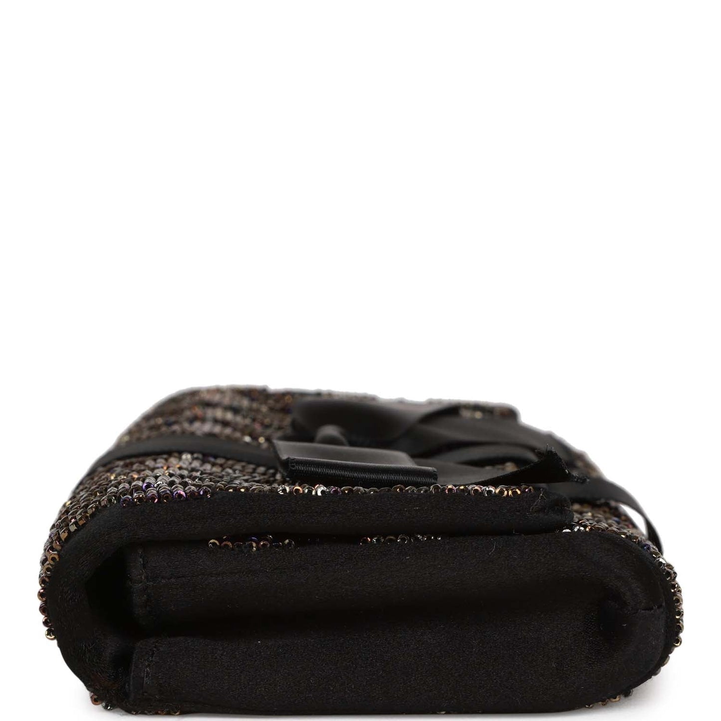 Chanel Bead Embellished Bow Flap Clutch Black Satin Rovelle Bags