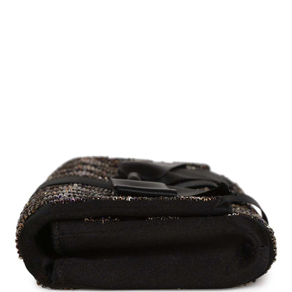 Chanel Bead Embellished Bow Flap Clutch Black Satin Rovelle Bags