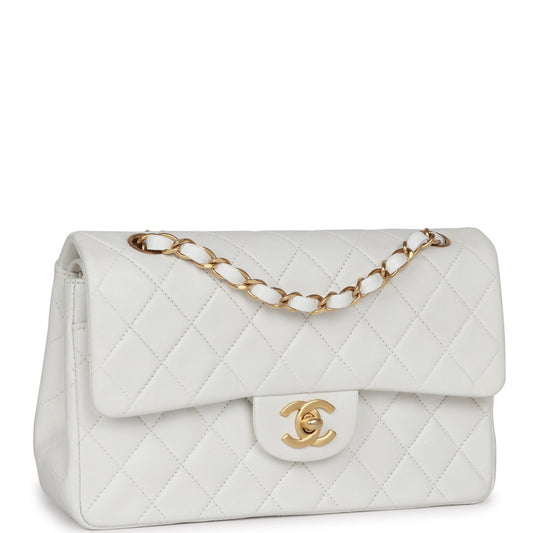 Chanel Small Classic Double Flap White Lambskin Gold Hardware Rovelle Bags
