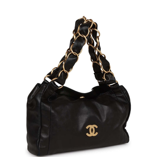 Chanel Olsen Hobo Shoulder Bag Black Lambskin Brushed Gold Hardware Rovelle Bags