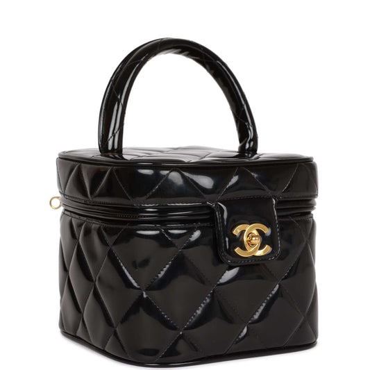 Chanel Vanity Heart Mirror Bag Black Patent Gold Hardware Rovelle Bags