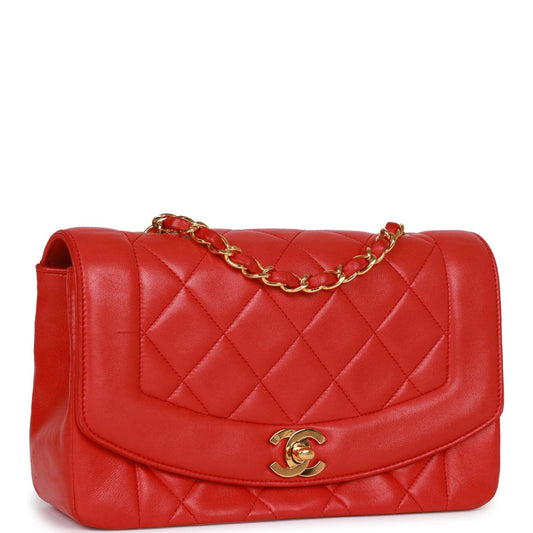 Chanel Small Diana Flap Bag Red Lambskin Gold Hardware Rovelle Bags