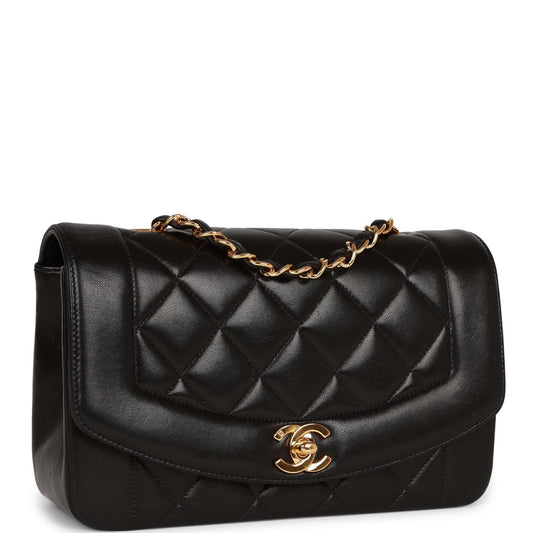 Chanel Small Diana Flap Bag Black Lambskin Gold Hardware Rovelle Bags