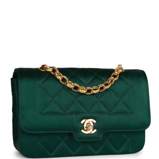 Chanel Mini Flap Bag Green Satin Gold Hardware Rovelle Bags