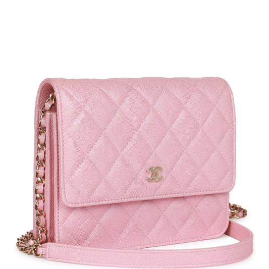 Chanel Square Wallet On Chain WOC Iridescent Pink Caviar Light Gold Hardware Rovelle Bags