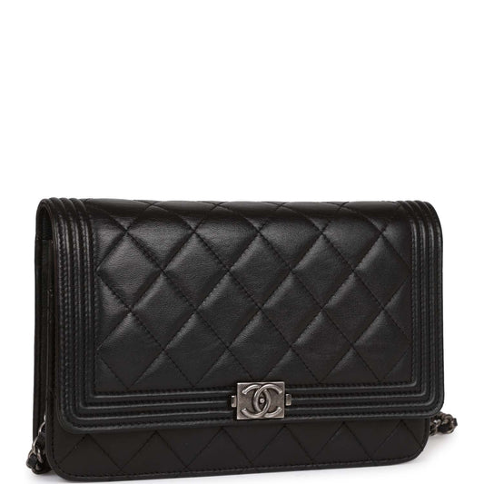 Chanel Wallet On Chain WOC Boy Black Lambskin Aged Silver Hardware Rovelle Bags