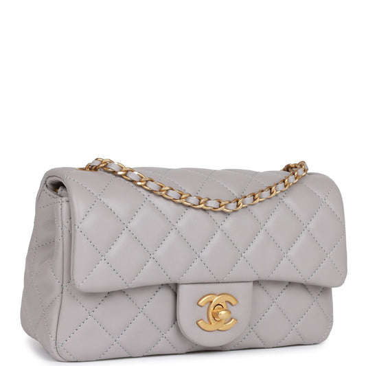 Chanel Pearl Crush Mini Rectangular Flap Bag Light Grey Lambskin Antique Gold Hardware Rovelle Bags