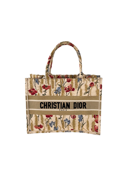 Christian Dior Beige Floral Embroidered Canvas Book Tote Medium Rovelle Bags