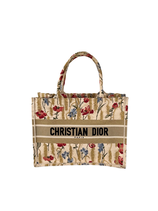 Christian Dior Beige Floral Embroidered Canvas Book Tote Medium Rovelle Bags