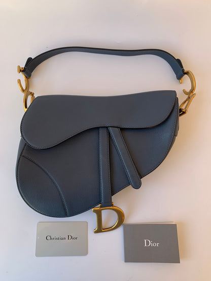 Dior Saddle Blue Grey Medium Leather Handbag Rovelle Bags