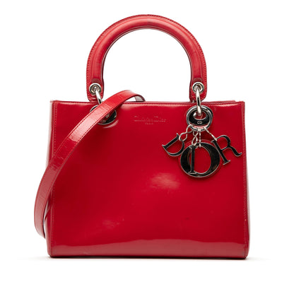 Red Dior Medium Patent Lady Dior Satchel Rovelle Bags