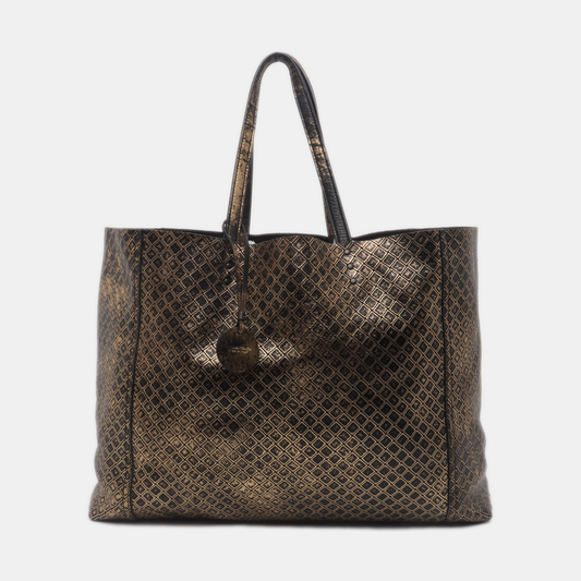 Bottega Veneta Metallic Black Gold Intrecciomirage Leather Tote Bag
