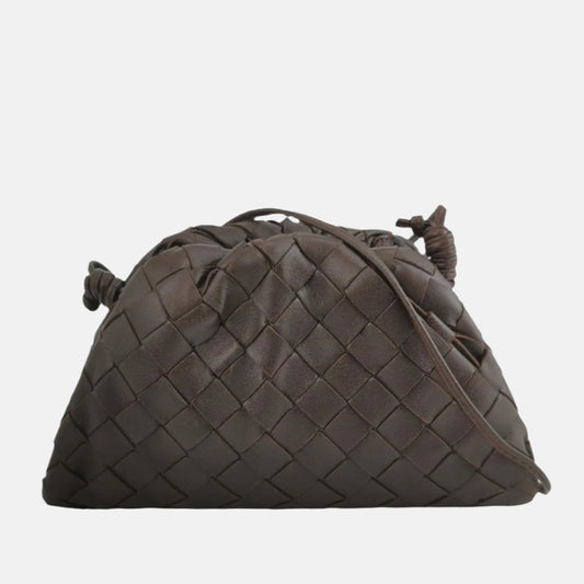 Bottega Veneta Pouch Mini Intrecciato Dark Chocolate Brown Lambskin Leather Crossbody Bag