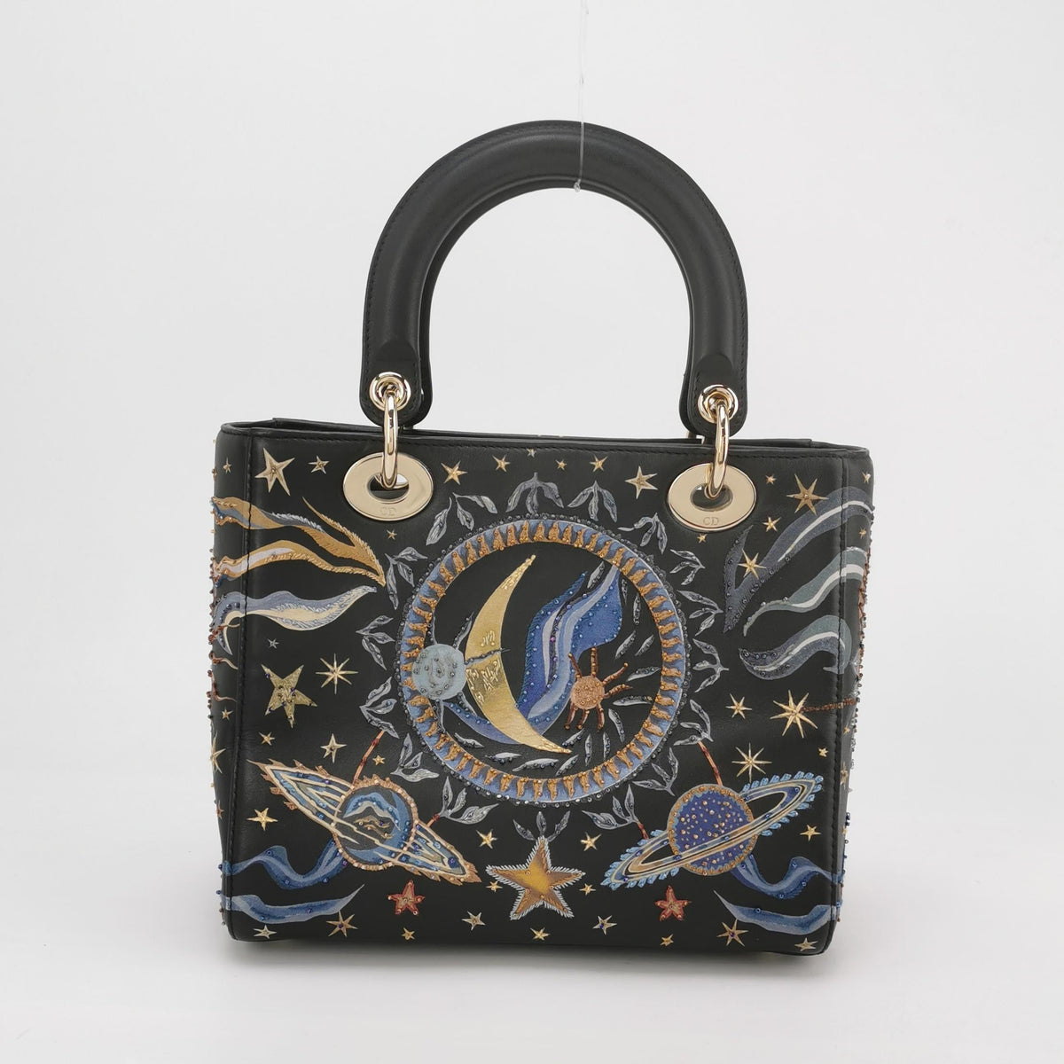 Lady Dior Medium Nature Ballet Star Embroidery Handbag Black Calfskin Leather Gold Hardware Rovelle Bags
