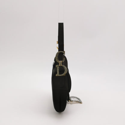 Dior Saddle Mini Silk Satin Handbag Black with crystals Rovelle Bags