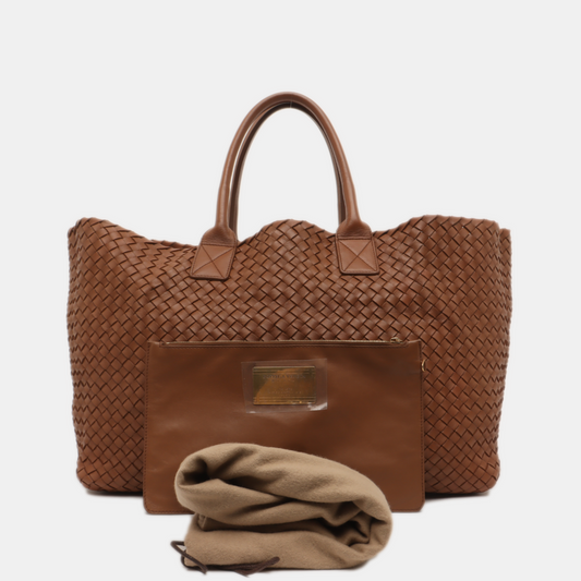 Bottega Veneta Cabat Large Intreccio Leather Tote Bag Milk Chocolate Brown 43cm