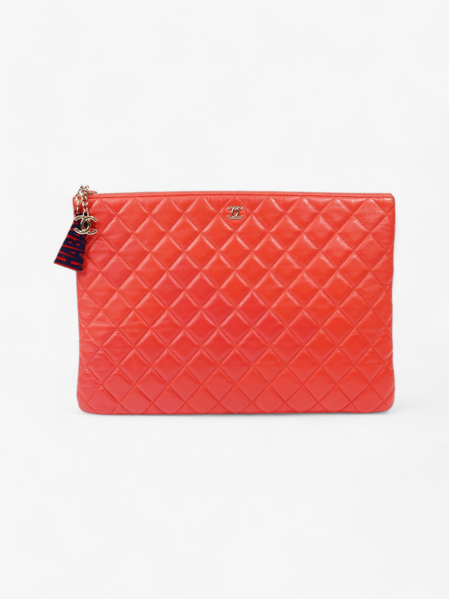 Chanel Matelasse Lambskin Clutch Red Lambskin Leather Rovelle Bags