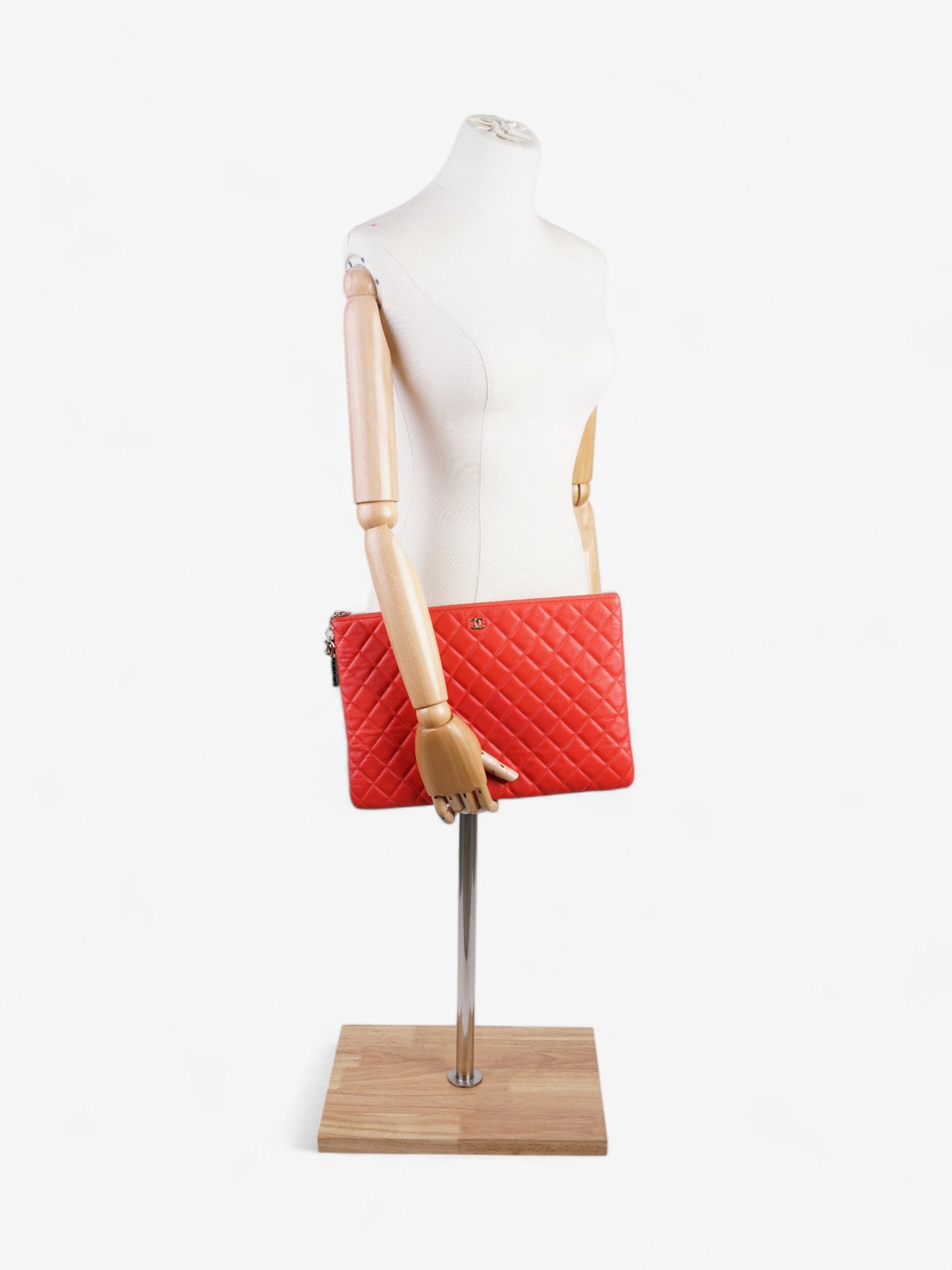 Chanel Matelasse Lambskin Clutch Red Lambskin Leather Rovelle Bags