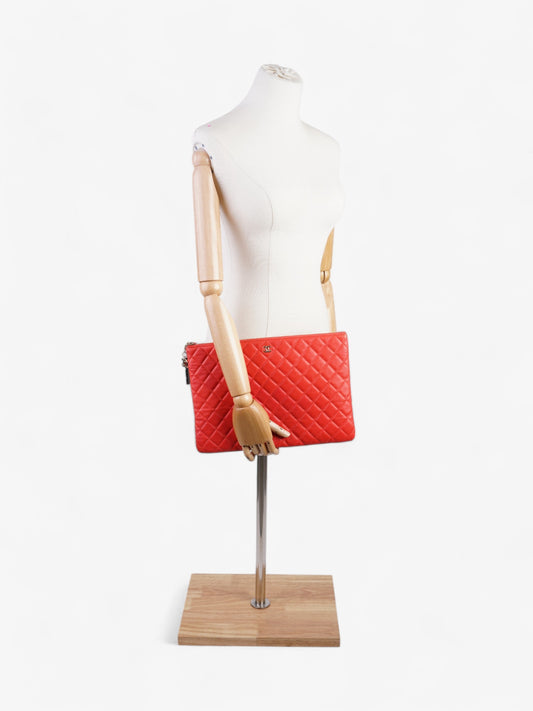 Chanel Matelasse Lambskin Clutch Red Lambskin Leather Rovelle Bags